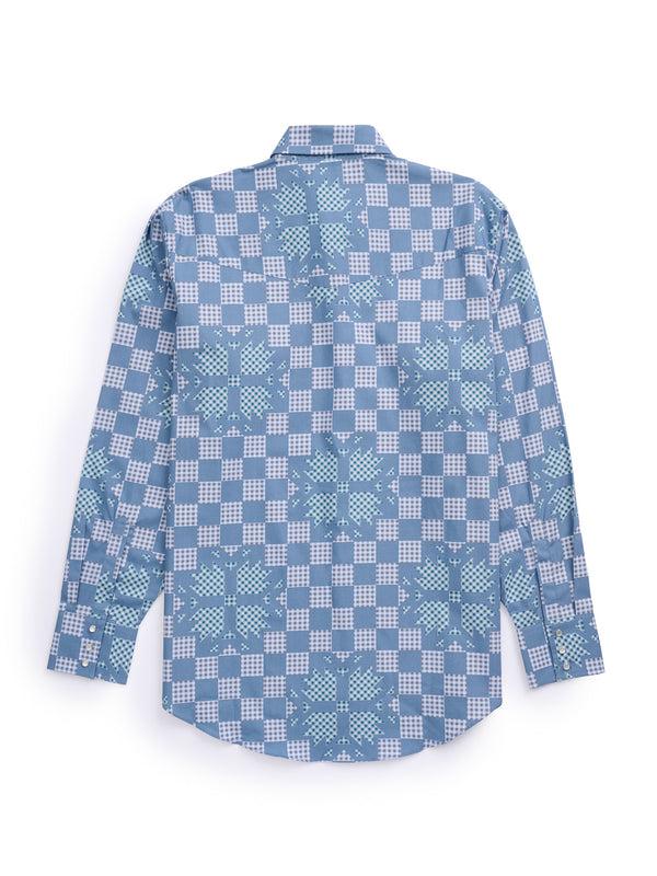 Ely Cattleman Men's Ely Cattleman Long Sleeve Checkered Patchwork Print Western Snap Shirt - Denim Blue
