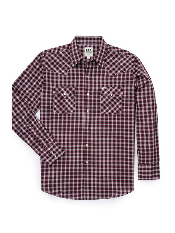 Ely Cattleman Men's Ely Cattleman Long Sleeve Classic Check Western Snap Shirt- Turquoise & Red