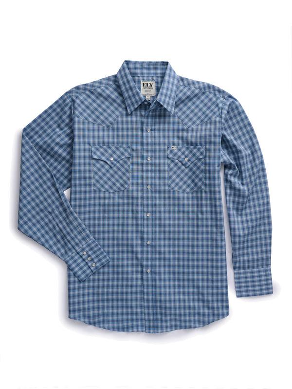 ely cattleman Men's Ely Cattleman Long Sleeve Classic Check Western Snap Shirt- Blue & Black