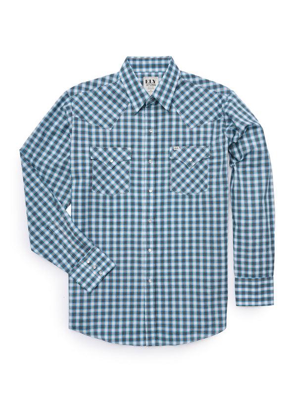 ely cattleman Men's Ely Cattleman Long Sleeve Classic Check Western Snap Shirt- Turquoise & Red