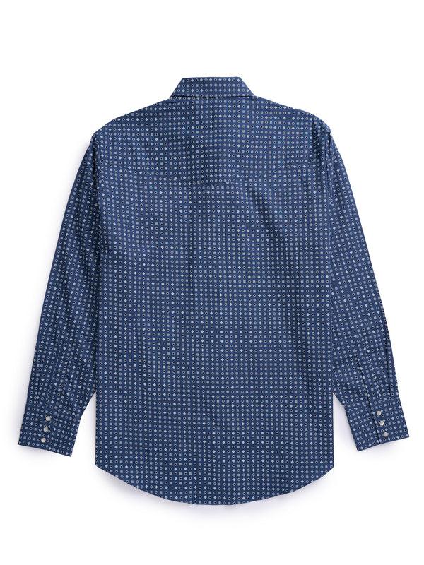 Ely Cattleman Men's Ely Cattleman Long Sleeve Geo Print Western Snap Shirt- Navy