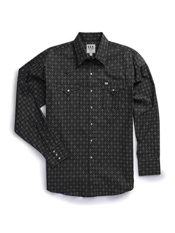 Ely Cattleman Men's Ely Cattleman Long Sleeve Medallion Print Western Snap Shirt - Ecru & Black