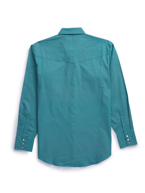 Ely Cattleman Men's Ely Cattleman Long Sleeve Medallion Print Western Snap Shirt- Teal & Khaki