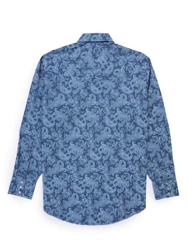 Ely Cattleman Men's Ely Cattleman Long Sleeve Paisley Print Western Snap Shirt - Denim Blue & Burgundy