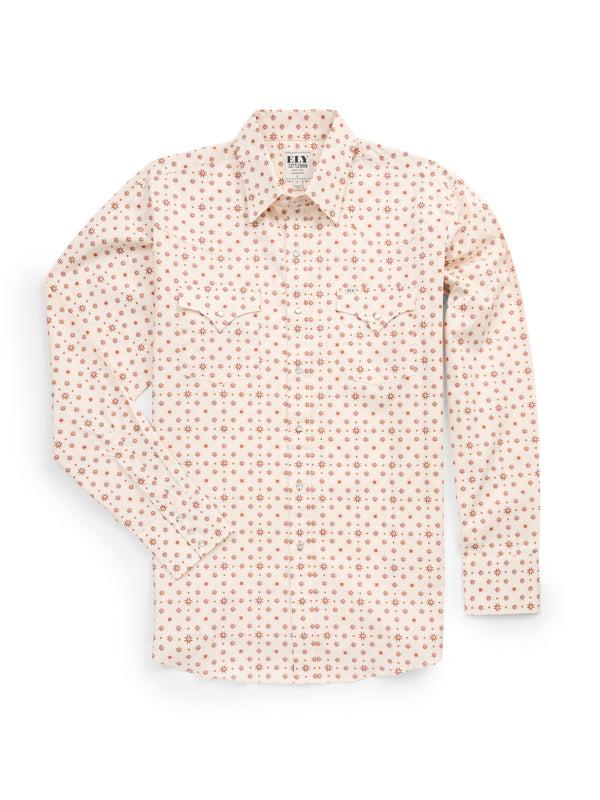 ely cattleman Men's Ely Cattleman Long Sleeve Retro Star Print Western Snap Shirt - Ecru