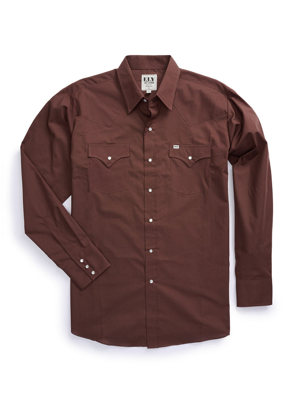 ely cattleman Men's Ely Cattleman Long Sleeve Solid Chocolate Western Shirt