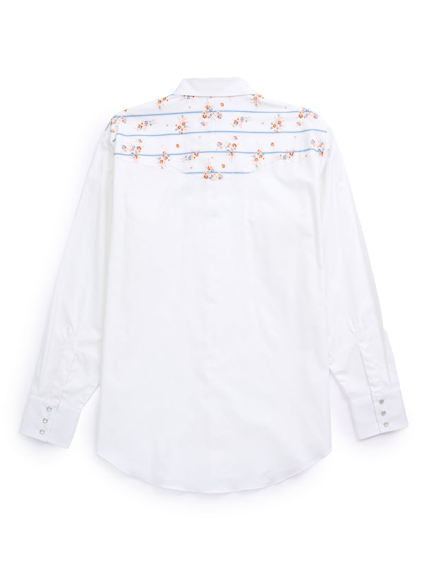 Ely Cattleman Men's Ely Cattleman Long Sleeve Solid Floral Stripe Print Western Snap Shirt -White