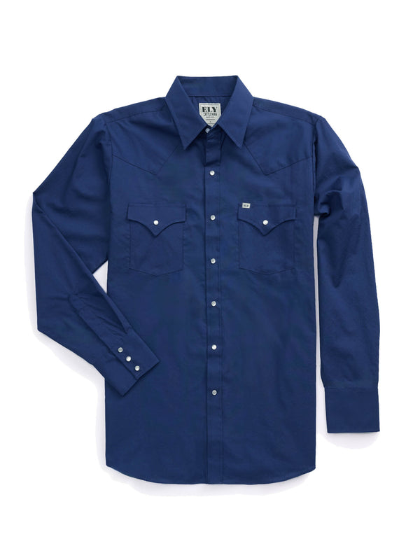 ely cattleman Men's Ely Cattleman Long Sleeve Solid Navy Western Shirt