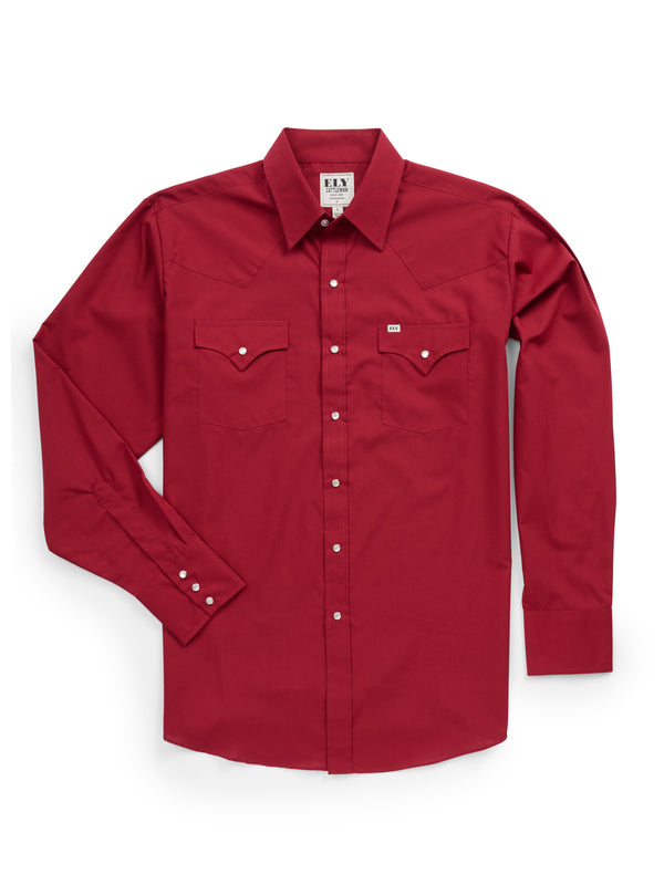 ely cattleman Men's Ely Cattleman Long Sleeve Solid Ruby Western Shirt