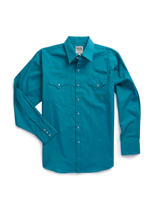 ely cattleman Men's Ely Cattleman Long Sleeve Solid Teal Western Shirt
