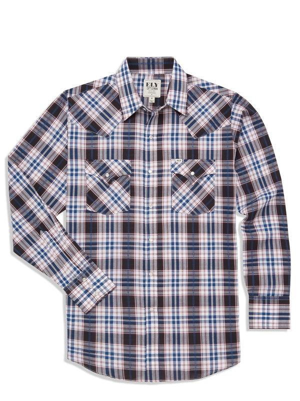 Ely Cattleman Men's Ely Cattleman Long Sleeve Textured Aztec Plaid Western Snap Shirt-Black & Hunter Green