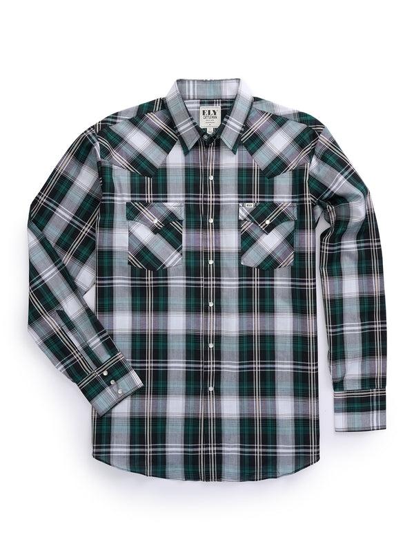 ely cattleman Men's Ely Cattleman Long Sleeve Textured Green Plaid Western Snap Shirt