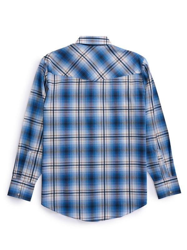 Ely Cattleman Men's Ely Cattleman Long Sleeve Textured Plaid Western Snap Shirt- Rust & Navy