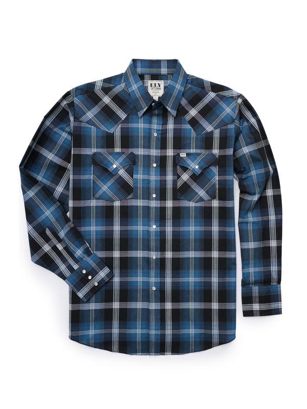 Ely Cattleman Men's Ely Cattleman Long Sleeve Textured Plaid Western Snap Shirt- Black Cherry & Blue