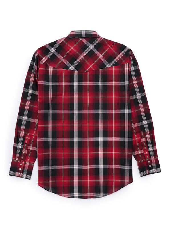 Ely Cattleman Men's Ely Cattleman Long Sleeve Textured Plaid Western Snap Shirt- Black Cherry & Blue