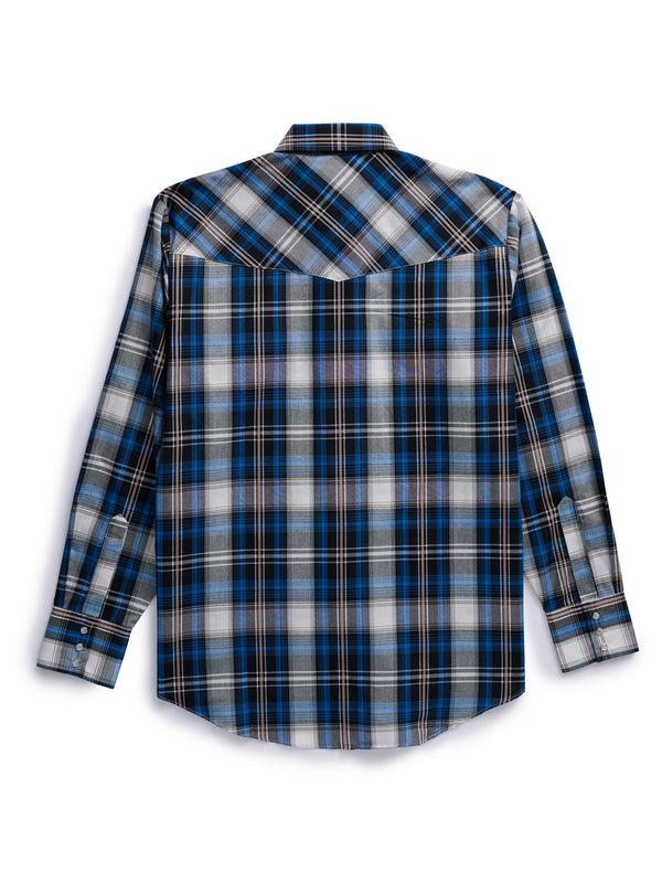 Ely Cattleman Men's Ely Cattleman Long Sleeve Textured Plaid Western Snap Shirt- Blue & Burgundy