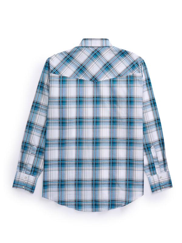 Ely Cattleman Men's Ely Cattleman Long Sleeve Textured Plaid Western Snap Shirt- White & Black