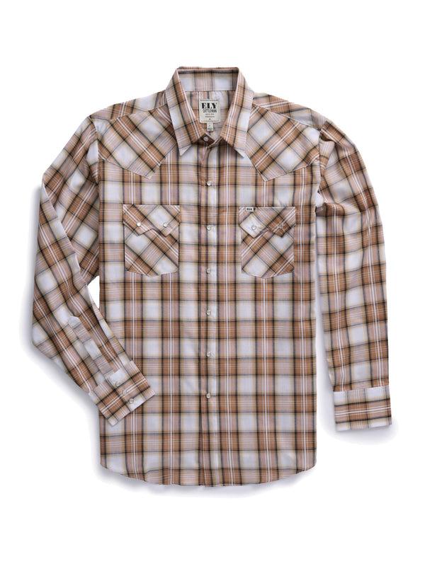 ely cattleman Men's Ely Cattleman Long Sleeve Textured Plaid Western Snap Shirt- Teal & Khaki