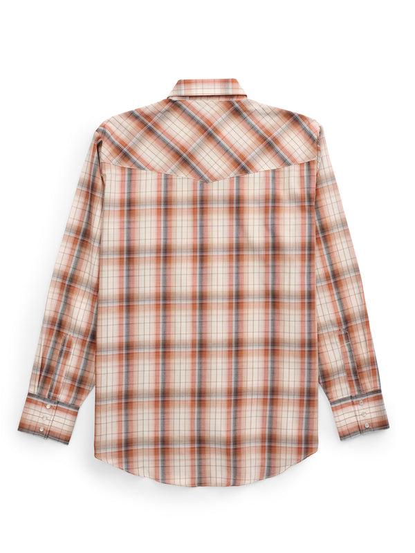 Ely Cattleman Men's Ely Cattleman Long Sleeve Textured Plaid Western Snap Shirt- Rust & Blue