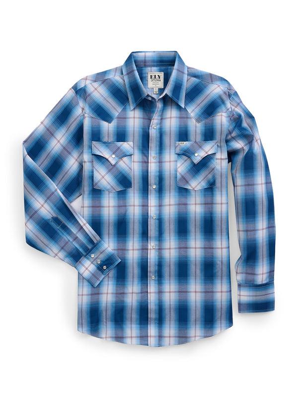 Ely Cattleman Men's Ely Cattleman Long Sleeve Textured Plaid Western Snap Shirt- Black & Navy