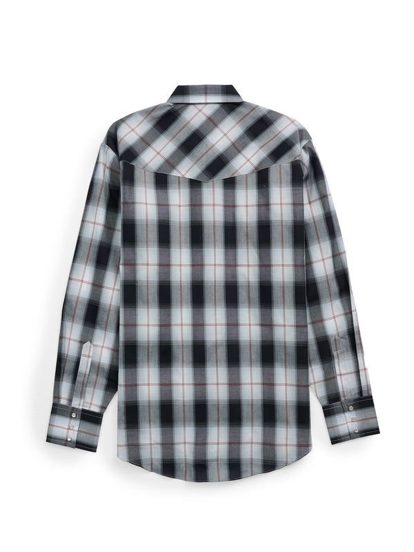 Ely Cattleman Men's Ely Cattleman Long Sleeve Textured Plaid Western Snap Shirt- Black & Navy