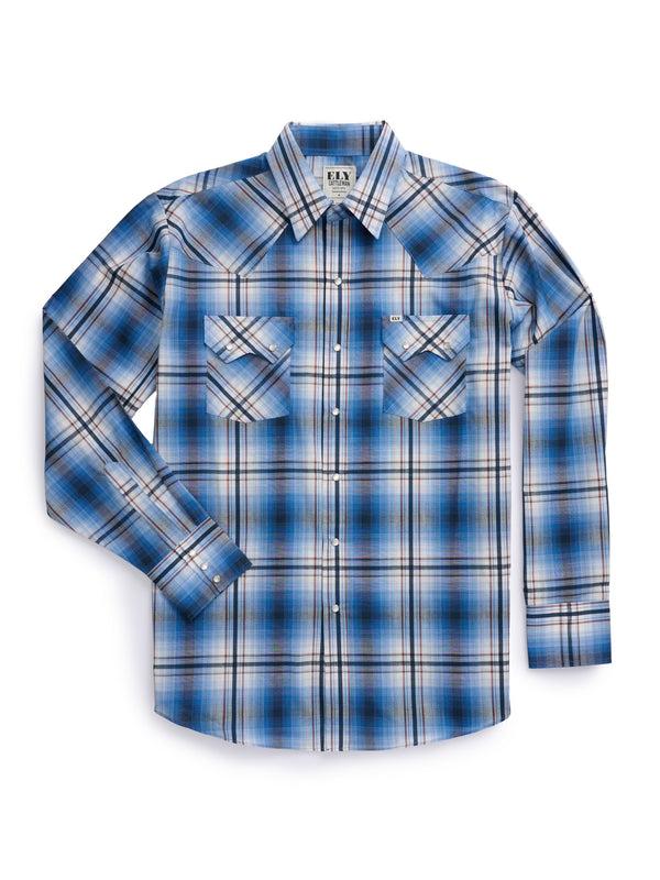 Ely Cattleman Men's Ely Cattleman Long Sleeve Textured Plaid Western Snap Shirt- Rust & Navy
