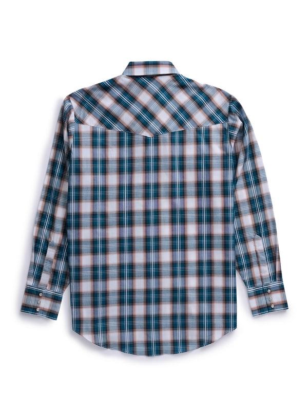 Ely Cattleman Men's Ely Cattleman Long Sleeve Textured Plaid Western Snap Shirt- Teal & Khaki