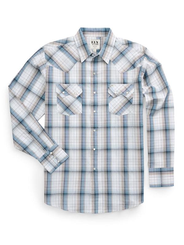 Ely Cattleman Men's Ely Cattleman Long Sleeve Textured Plaid Western Snap Shirt- Rust & Blue