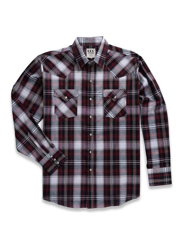 Ely Cattleman Men's Ely Cattleman Long Sleeve Textured Plaid Western Snap Shirt- Blue & Burgundy