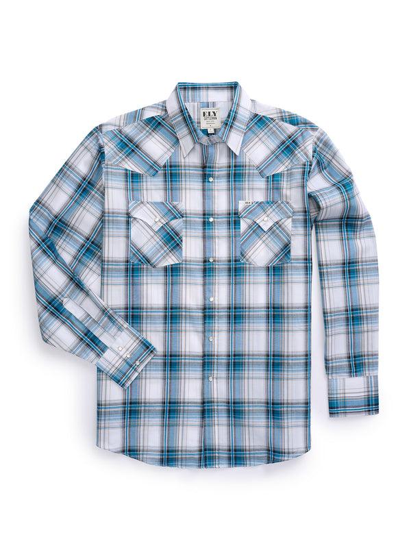 ely cattleman Men's Ely Cattleman Long Sleeve Textured Plaid Western Snap Shirt- White & Black ely cattleman Men's Ely Cattleman Long Sleeve Textured Plaid Western Snap Shirt- White & Black
