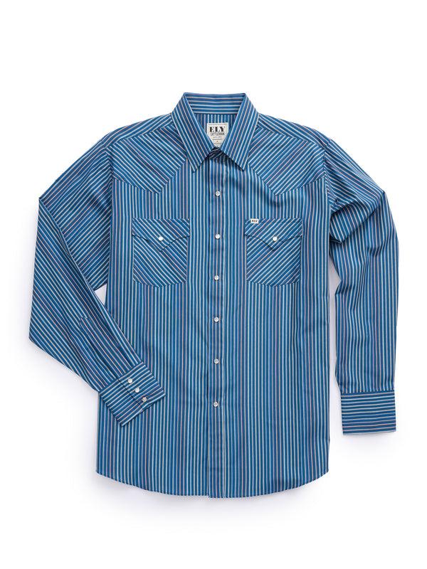 Ely Cattleman Men's Ely Cattleman Long Sleeve Textured Stripe Western Snap Shirt- White & Navy