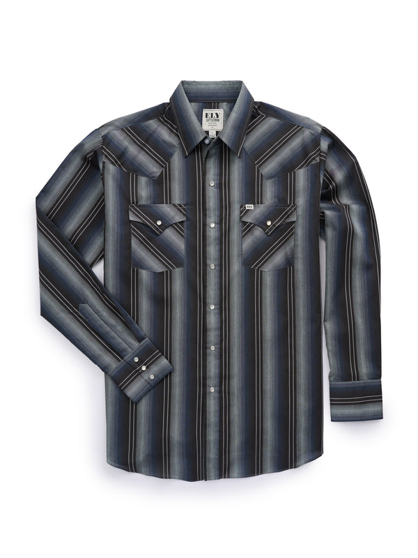 Ely Cattleman Men's Ely Cattleman Long Sleeve Textured Stripe Western Snap Shirt- Brown & Navy
