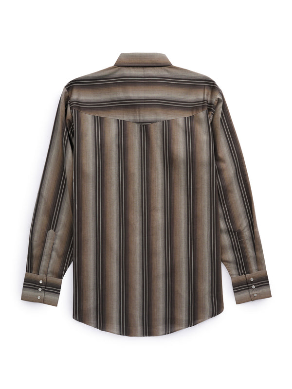 Ely Cattleman Men's Ely Cattleman Long Sleeve Textured Stripe Western Snap Shirt- Brown & Navy