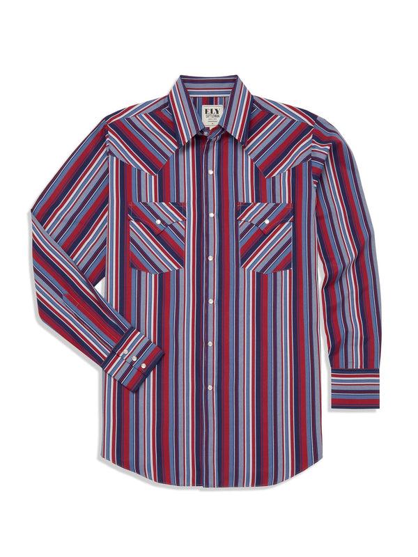 ely cattleman Men's Ely Cattleman Long Sleeve Textured Stripe Western Snap Shirt- Midnight & Tan