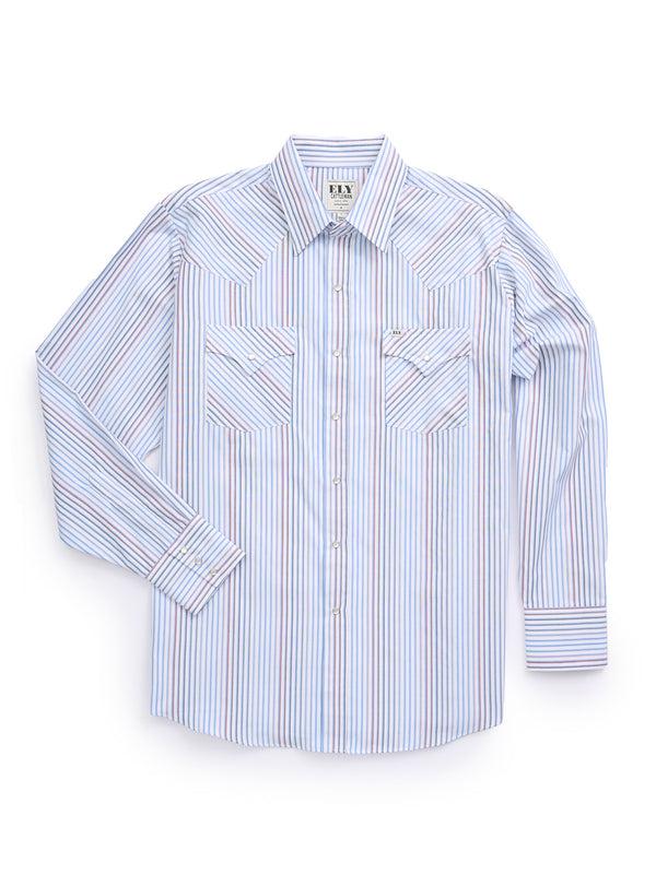 ely cattleman Men's Ely Cattleman Long Sleeve Textured Stripe Western Snap Shirt- White & Navy