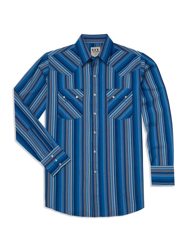 Ely Cattleman Men's Ely Cattleman Long Sleeve Textured Stripe Western Snap Shirt-Light Blue & Royal Blue