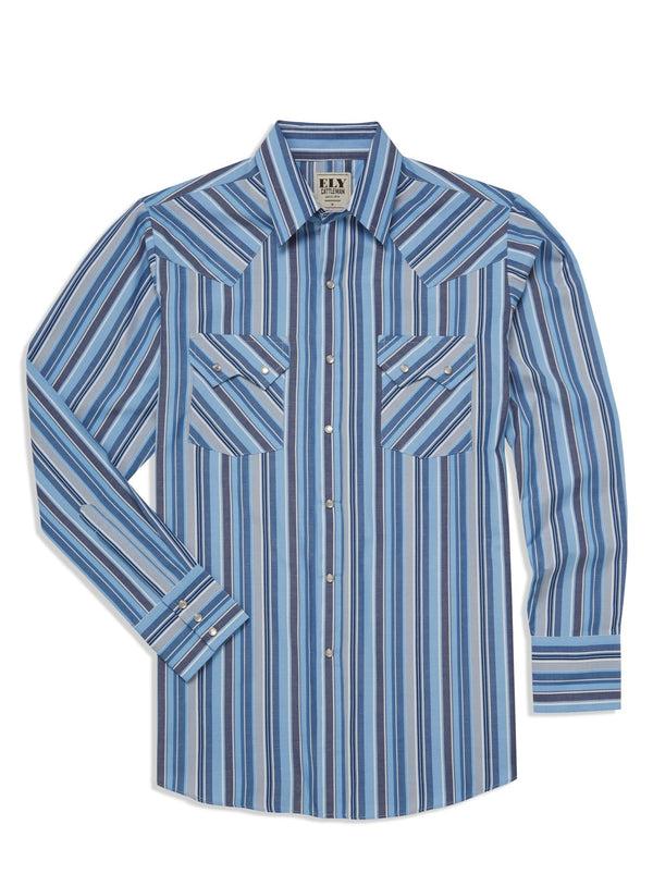 ely cattleman Men's Ely Cattleman Long Sleeve Textured Stripe Western Snap Shirt-Light Blue & Royal Blue