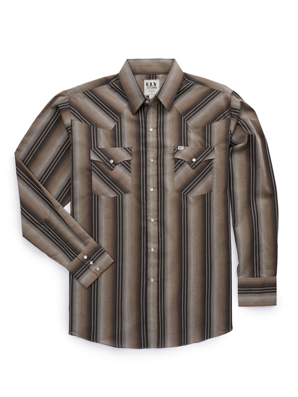 ely cattleman Men's Ely Cattleman Long Sleeve Textured Stripe Western Snap Shirt- Brown & Navy