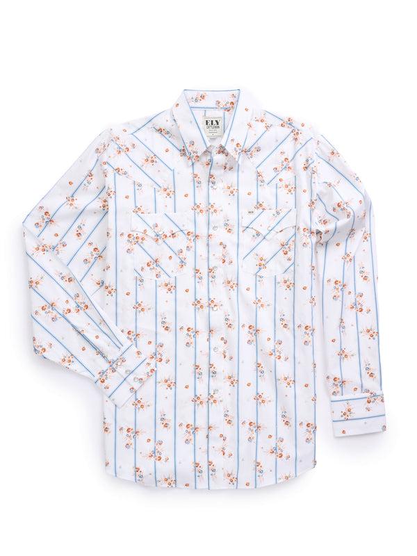 ely cattleman Men's Ely Cattleman Long Sleeve Wallpaper Floral Print Western Snap Shirt - White