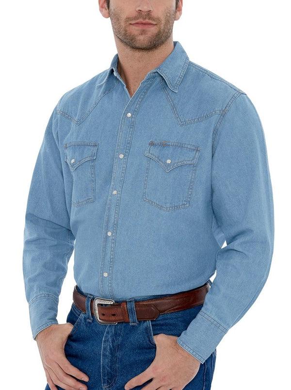 ely cattleman Men's Ely Cattleman Long Sleeve Washed Denim Western Snap Shirt