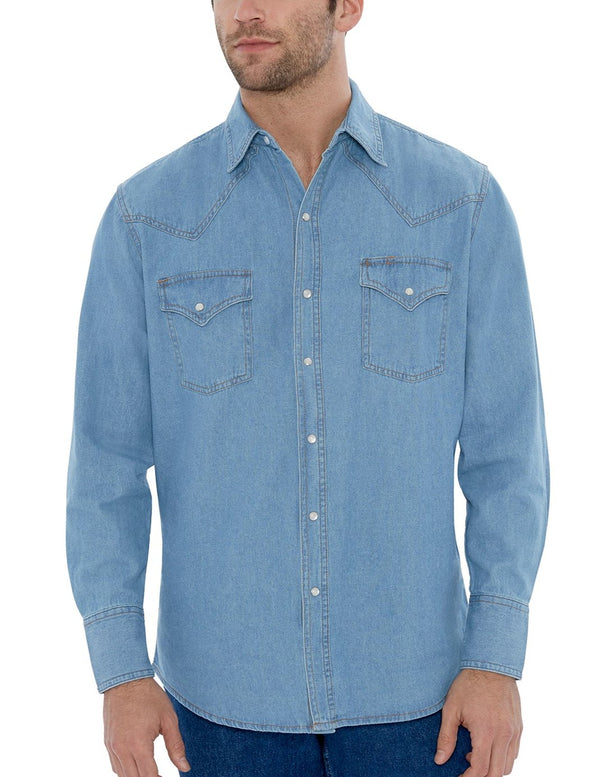 Ely Cattleman Men's Ely Cattleman Long Sleeve Washed Denim Western Snap Shirt