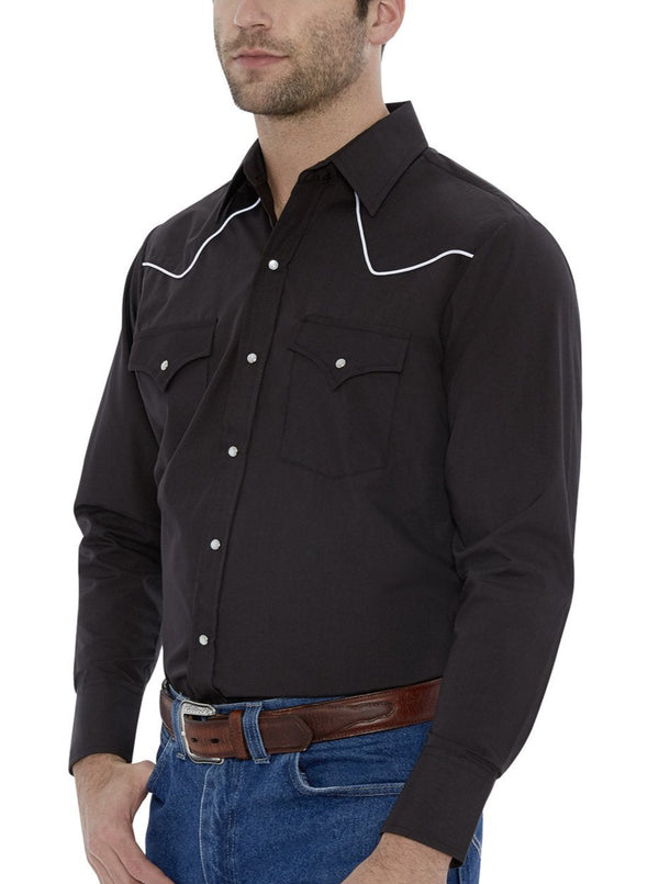 ely cattleman Men's Ely Cattleman Long Sleeve Western Snap Shirt with Contrast Piping