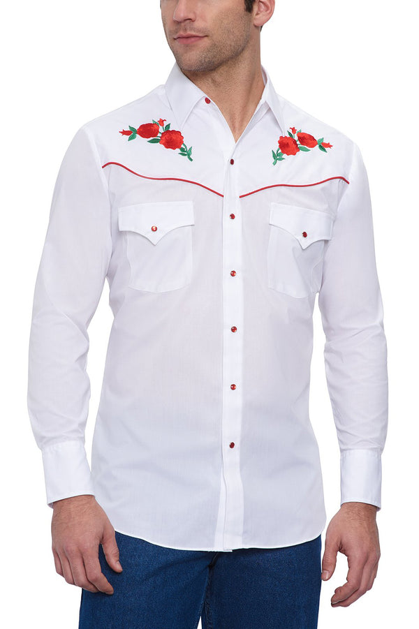 Ely Cattleman Men's Ely Cattleman Long Sleeve Western Snap Shirt With Rose Embroidery
