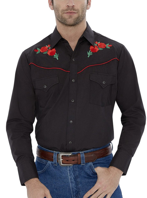 Ely Cattleman Men's Ely Cattleman Long Sleeve Western Snap Shirt With Rose Embroidery