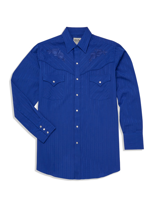 Ely Cattleman Men's Ely Cattleman Long Sleeve Western Snap Shirt With Tonal Rose Embroidery
