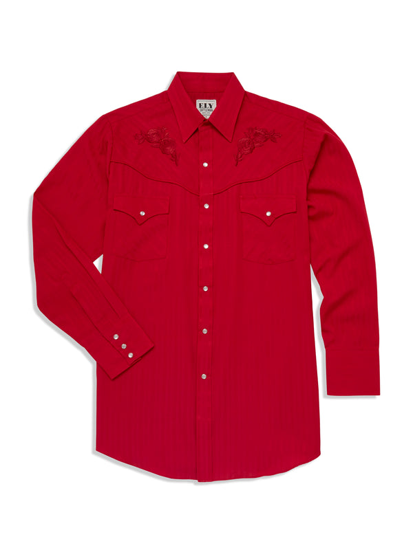 ely cattleman Men's Ely Cattleman Long Sleeve Western Snap Shirt with Tonal Rose Embroidery