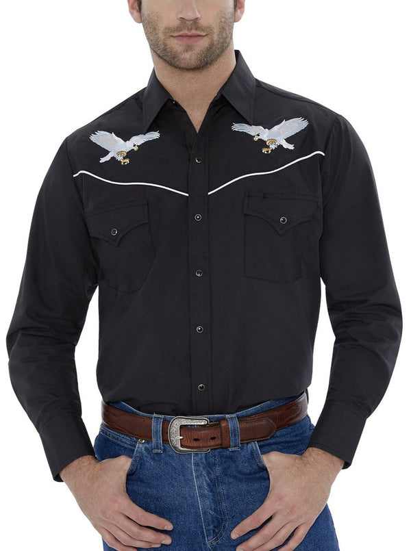 ely cattleman Men's Ely Cattleman Long Sleeve Western Snap Shirt with Eagle Embroidery