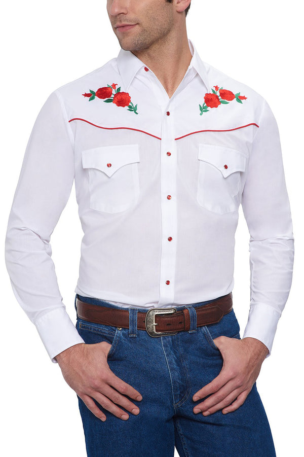 ely cattleman Men's Ely Cattleman Long Sleeve Western Snap Shirt with Rose Embroidery