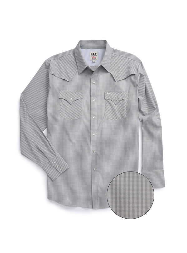 ely cattleman Men's Ely Cattleman Pro Long Sleeve Stretch Vented Western Shirt- Gray Check