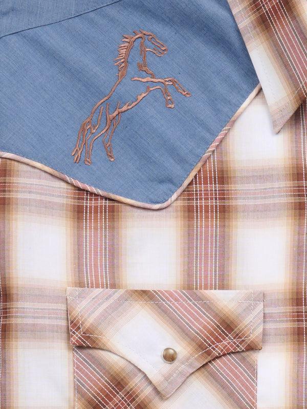 Ely Cattleman Men's Ely Cattleman Retro Plaid Western Snap Shirt With Horse Embroidery